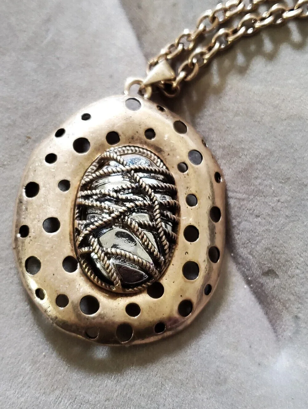 Reve Bronze Silver Tone Rope Egg Medallion Necklace Earrings